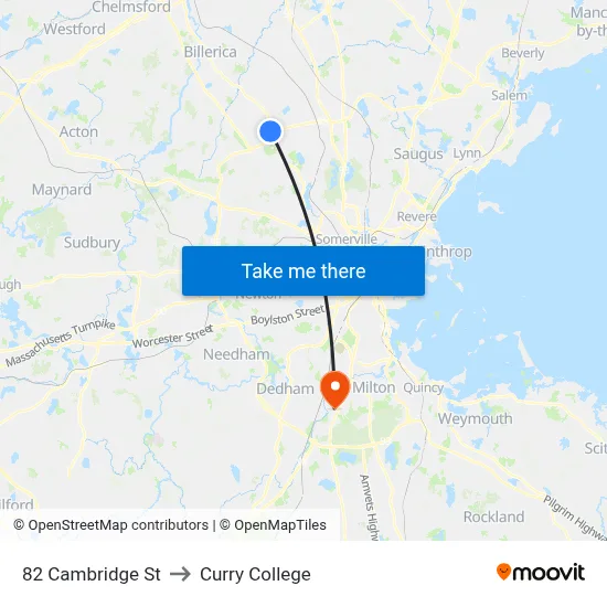 82 Cambridge St to Curry College map