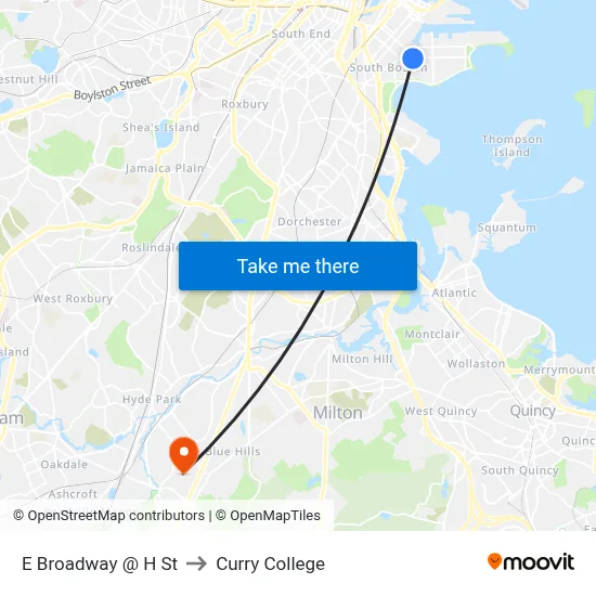 E Broadway @ H St to Curry College map