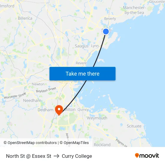 North St @ Essex St to Curry College map