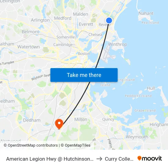 American Legion Hwy @ Hutchinson St to Curry College map