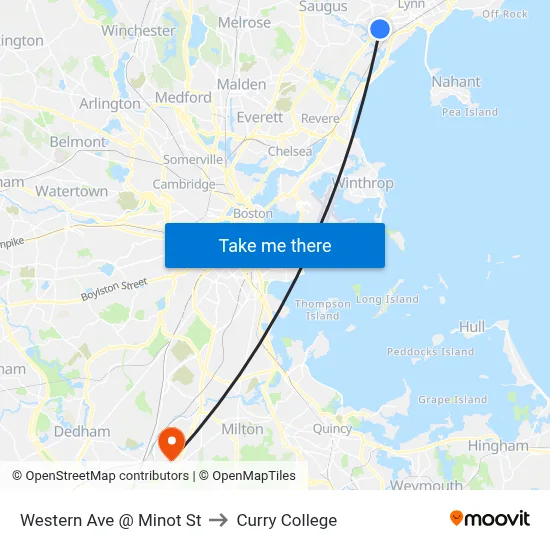 Western Ave @ Minot St to Curry College map