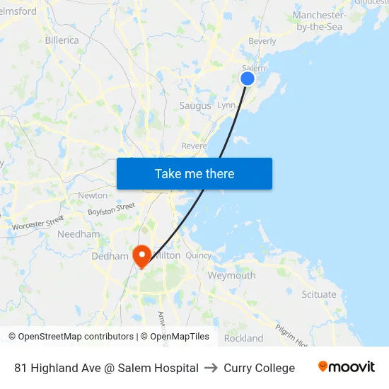 81 Highland Ave @ Salem Hospital to Curry College map