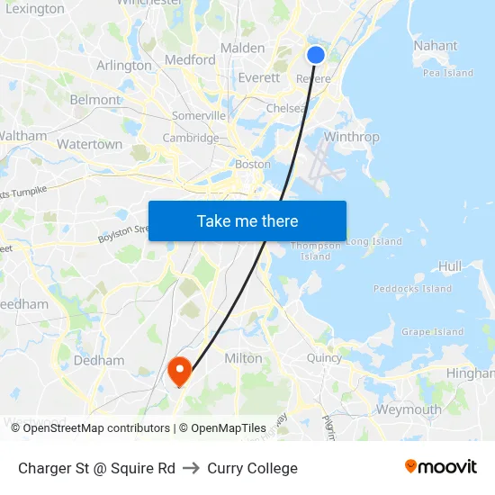 Charger St @ Squire Rd to Curry College map