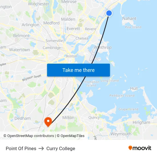 Point Of Pines to Curry College map