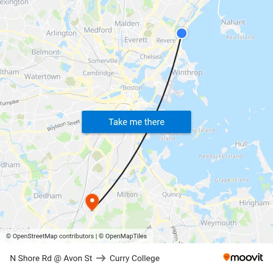 N Shore Rd @ Avon St to Curry College map