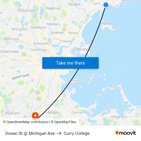 Ocean St @ Michigan Ave to Curry College map