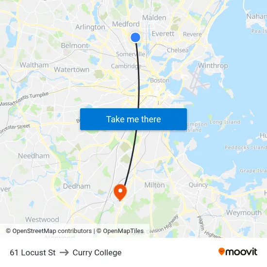 61 Locust St to Curry College map