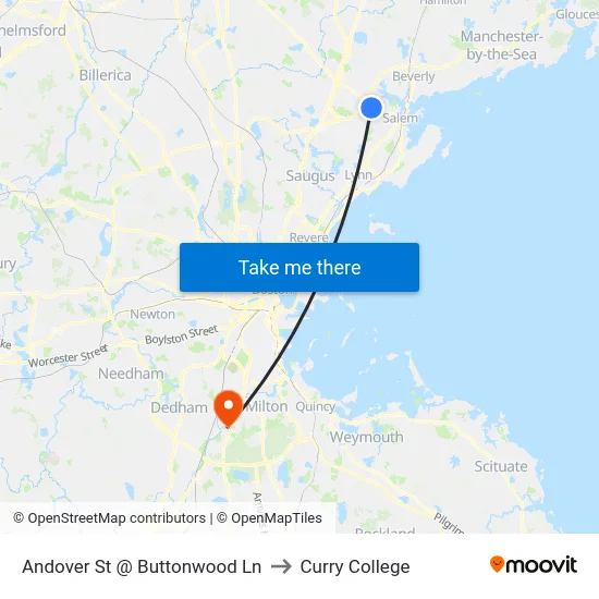 Andover St @ Buttonwood Ln to Curry College map