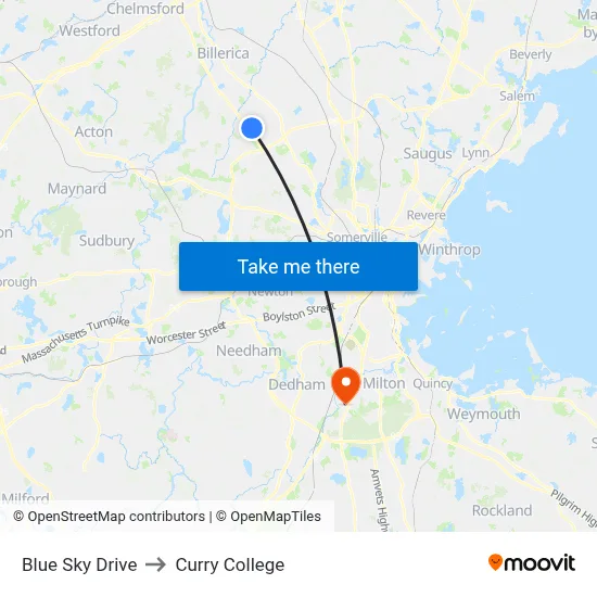 Blue Sky Drive to Curry College map