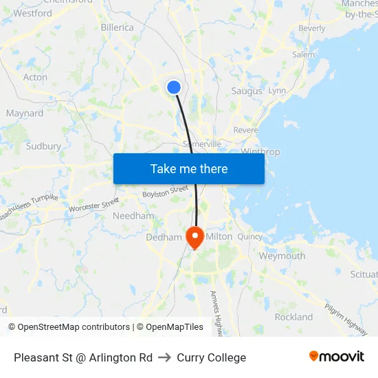 Pleasant St @ Arlington Rd to Curry College map