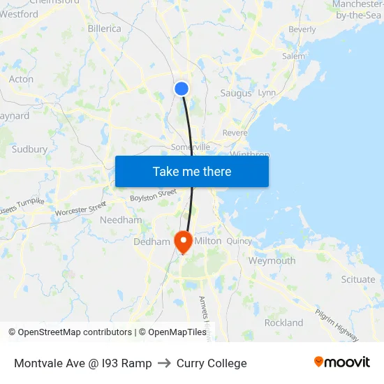 Montvale Ave @ I93 Ramp to Curry College map