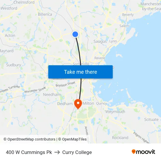 400 W Cummings Pk to Curry College map