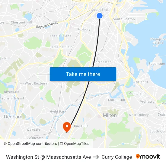 Washington St @ Massachusetts Ave to Curry College map