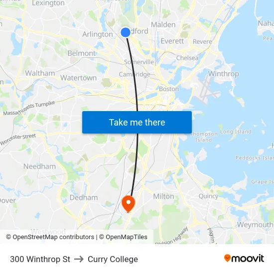 300 Winthrop St to Curry College map