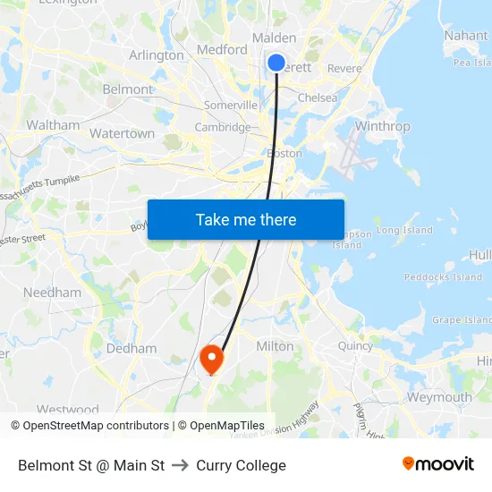 Belmont St @ Main St to Curry College map