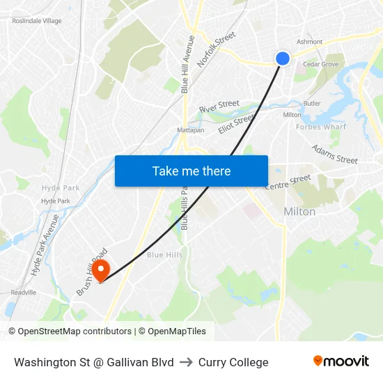 Washington St @ Gallivan Blvd to Curry College map