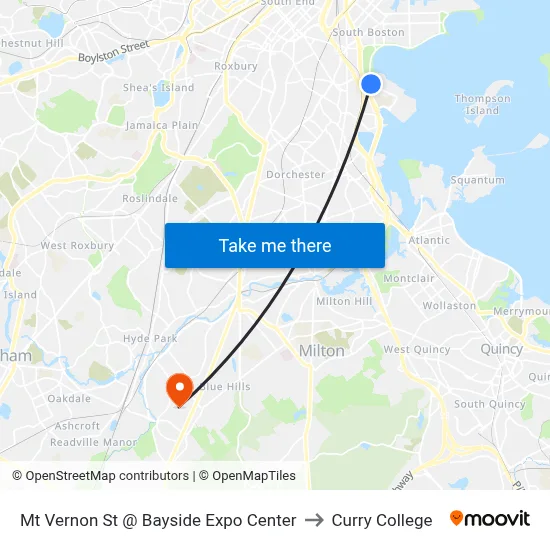 Mt Vernon St @ Bayside Expo Center to Curry College map