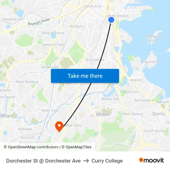 Dorchester St @ Dorchester Ave to Curry College map