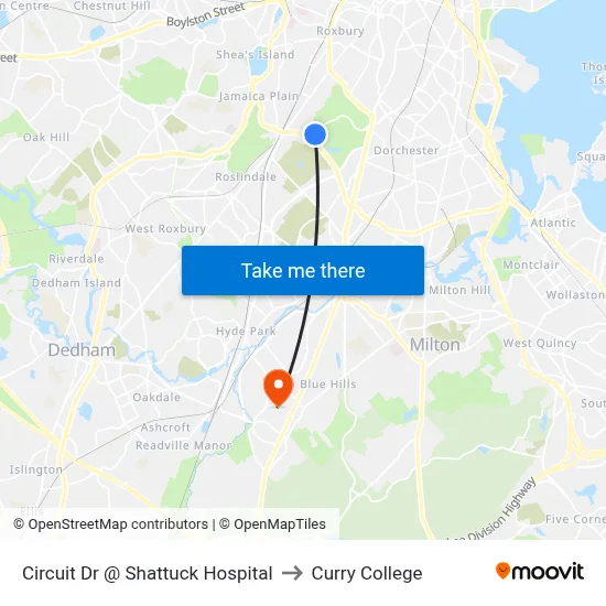 Circuit Dr @ Shattuck Hospital to Curry College map
