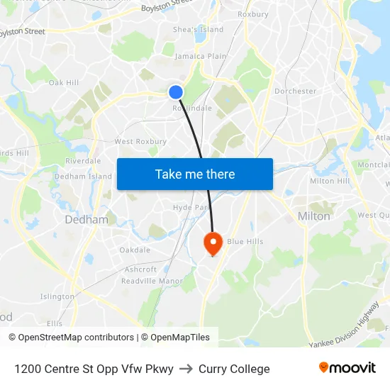 1200 Centre St Opp Vfw Pkwy to Curry College map