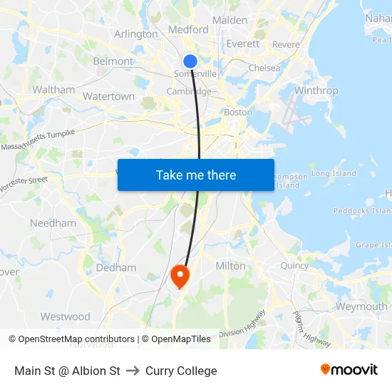 Main St @ Albion St to Curry College map