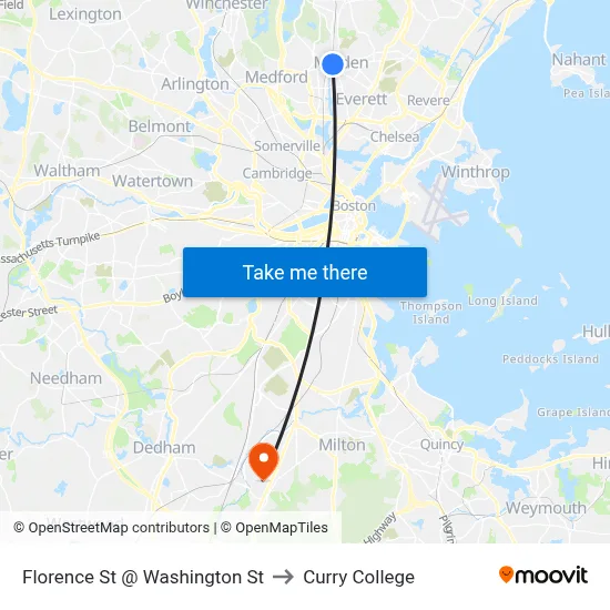 Florence St @ Washington St to Curry College map