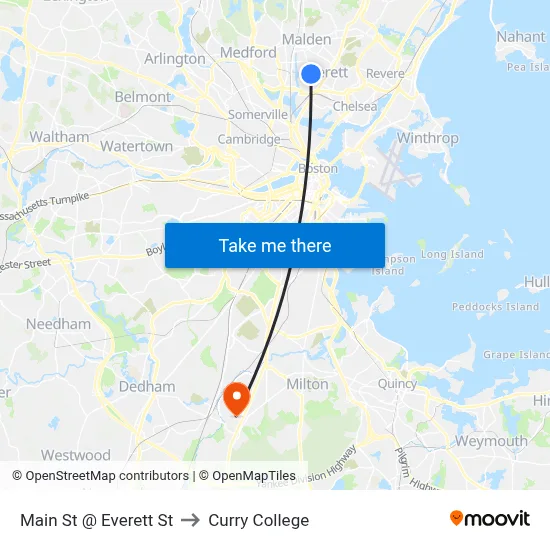 Main St @ Everett St to Curry College map