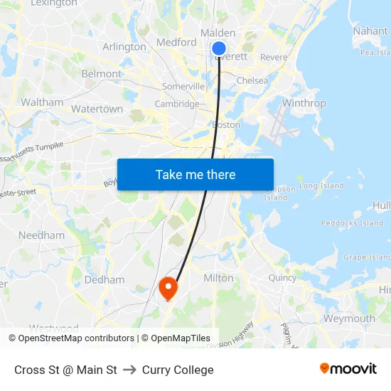 Cross St @ Main St to Curry College map