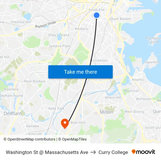 Washington St @ Massachusetts Ave to Curry College map