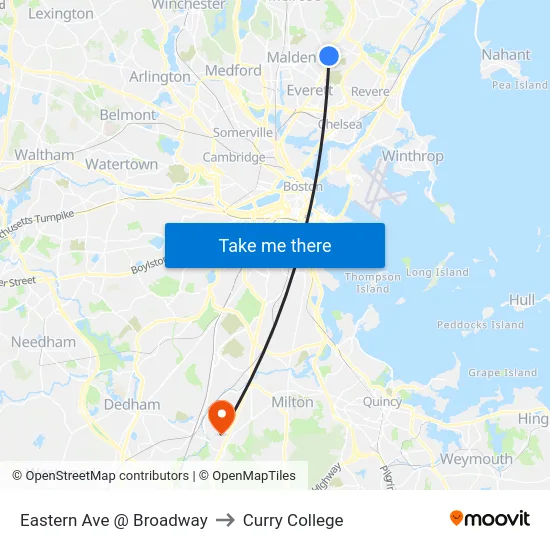 Eastern Ave @ Broadway to Curry College map