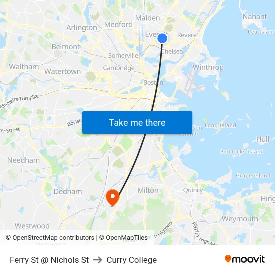 Ferry St @ Nichols St to Curry College map