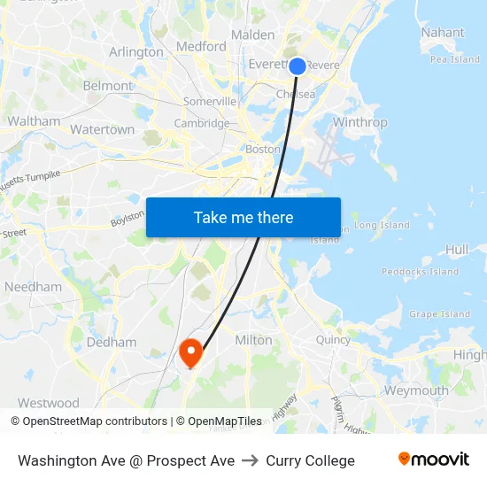 Washington Ave @ Prospect Ave to Curry College map