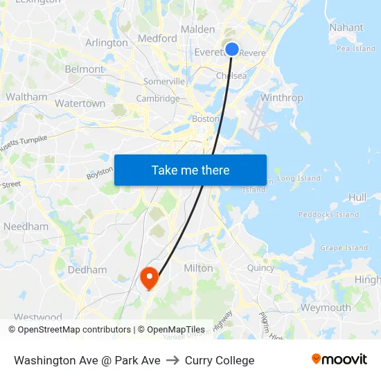 Washington Ave @ Park Ave to Curry College map