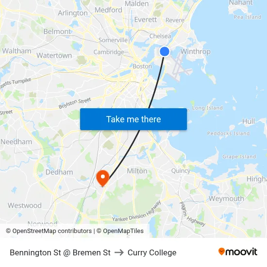 Bennington St @ Bremen St to Curry College map