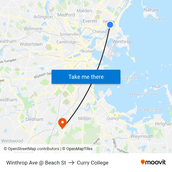 Winthrop Ave @ Beach St to Curry College map
