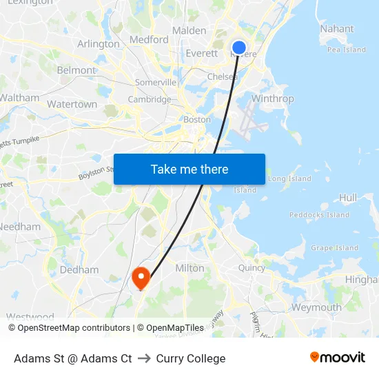 Adams St @ Adams Ct to Curry College map