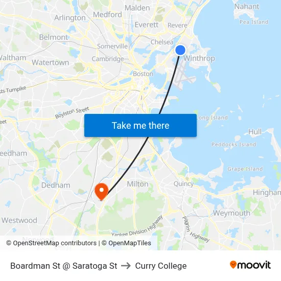Boardman St @ Saratoga St to Curry College map