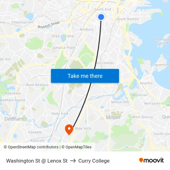 Washington St @ Lenox St to Curry College map
