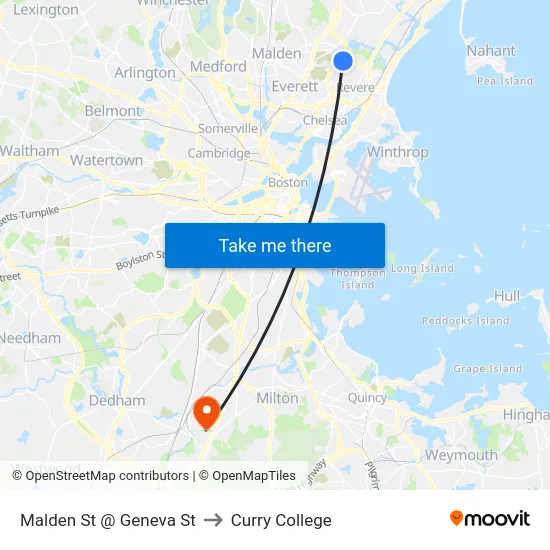 Malden St @ Geneva St to Curry College map