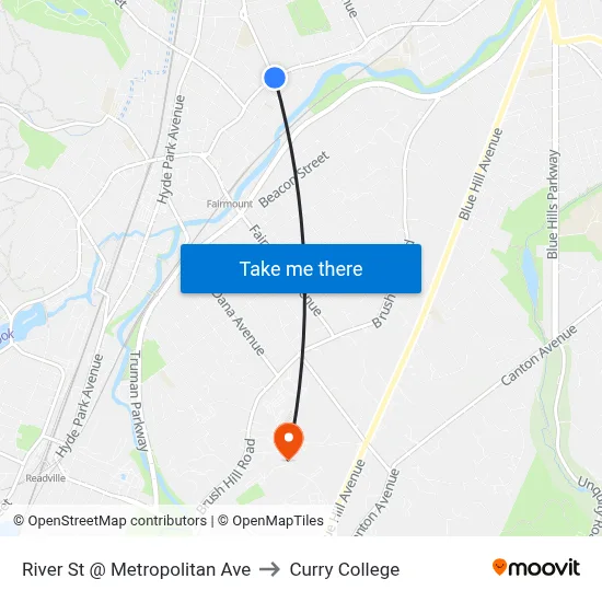 River St @ Metropolitan Ave to Curry College map