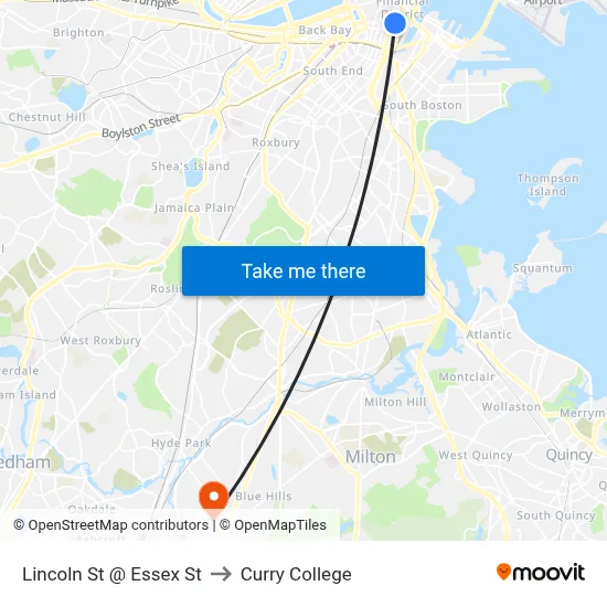 Lincoln St @ Essex St to Curry College map