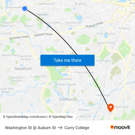 Washington St @ Auburn St to Curry College map