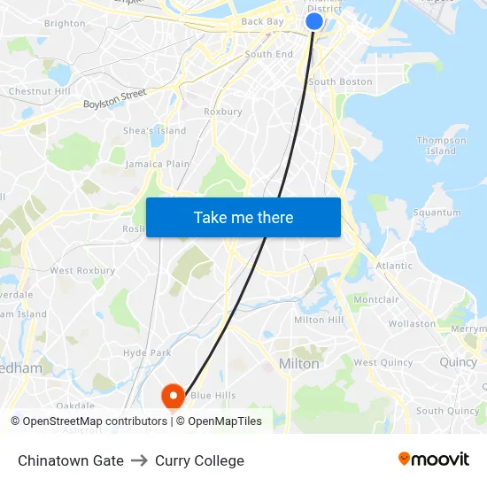 Chinatown Gate to Curry College map