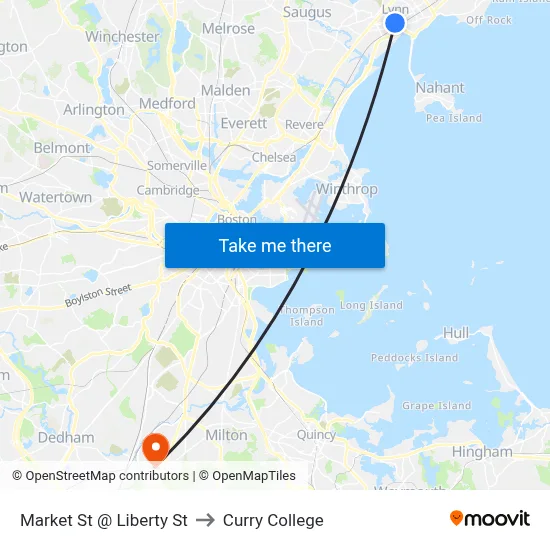 Market St @ Liberty St to Curry College map