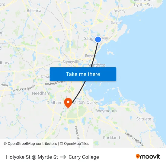 Holyoke St @ Myrtle St to Curry College map