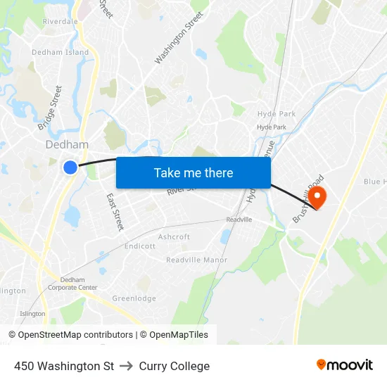 450 Washington St to Curry College map