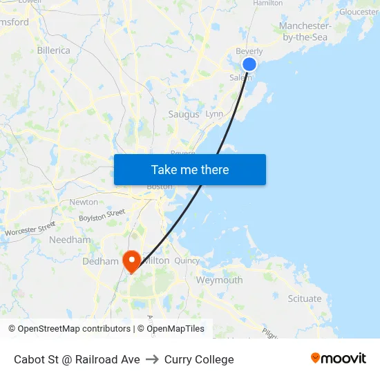 Cabot St @ Railroad Ave to Curry College map