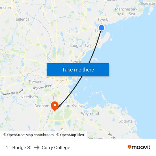 11 Bridge St to Curry College map