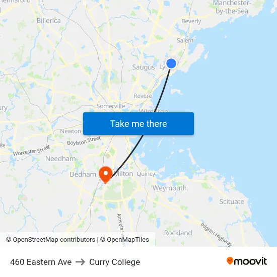 460 Eastern Ave to Curry College map