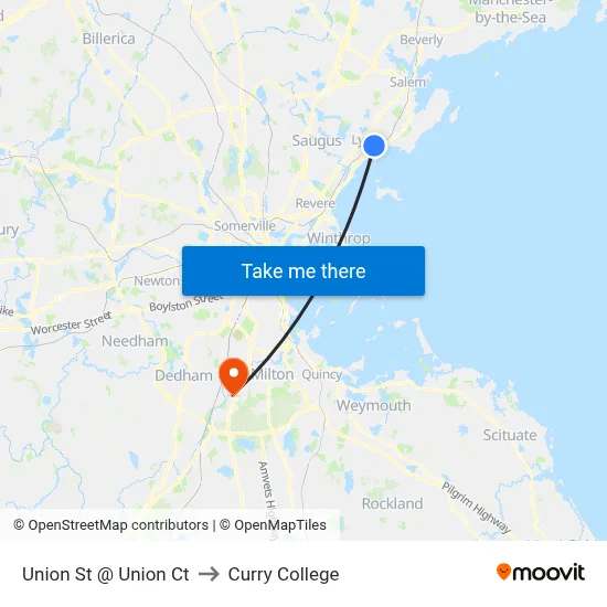 Union St @ Union Ct to Curry College map